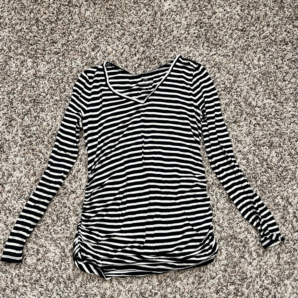 Black and White Striped Maternity Top